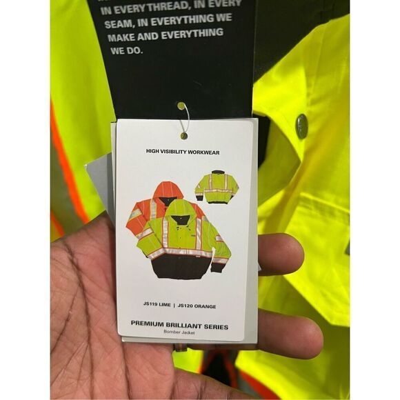 ML Kishigo Mens Jacket 2X Yellow Brilliant Series Reflective Double Zip - Picture 2 of 12
